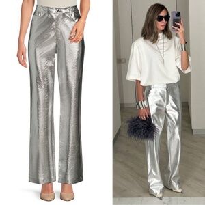 NWT Gianni Bini Tatania Metallic Silver Pants Fashion Sz 26
